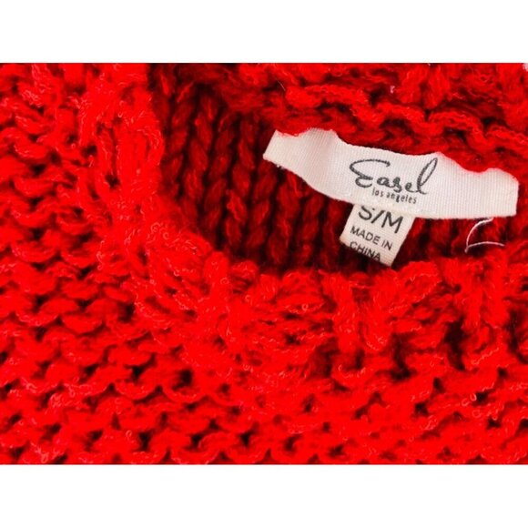 Easel Womens Loose Knit Red Sweater M/L Cotton Polyester Blend - Picture 2 of 5